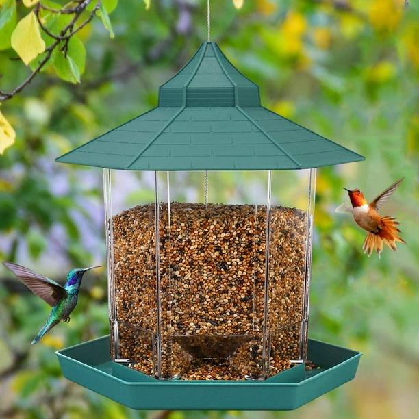 Panorama Automatic Bird Seed Feeders for Outside Garden Yard Decoration,Classic Green. Wild Bird Feeder Hanging Hexagon Shaped with Roof Panorama Automatic Bird Seed Feeders for Outside Garden Yard Decoration,Classic Green. Wild Bird Feeder Hanging Hexagon Shaped with Roof